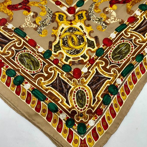 Chanel Silk Scarf Autumnal Birds CC Ornate Classic Mosaic - Picture 10 of 11